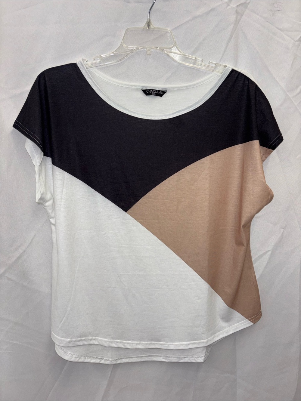 Chocolat Blu Colorblock Short Sleeve Top - Black, White & Taupe